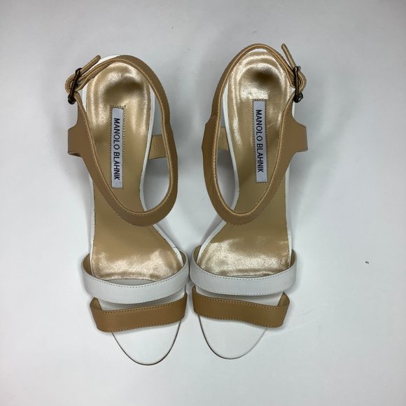 MANOLO BLAHNIK Leather Ankle Strap Sandals 40 Tan - Picture 2 of 5